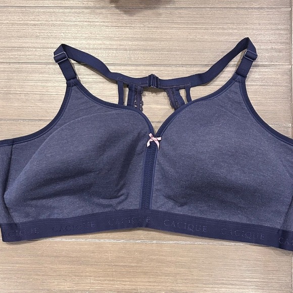 Cacique Bra 50DDD Blue T-Back Wireless Comfort Lace Detail Plus Size - Picture 1 of 9